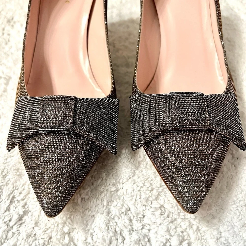 Kate Spade Juliette Italy Bow Pointed Toe Dress Pumps Sparking Bronze Bridal 9.5